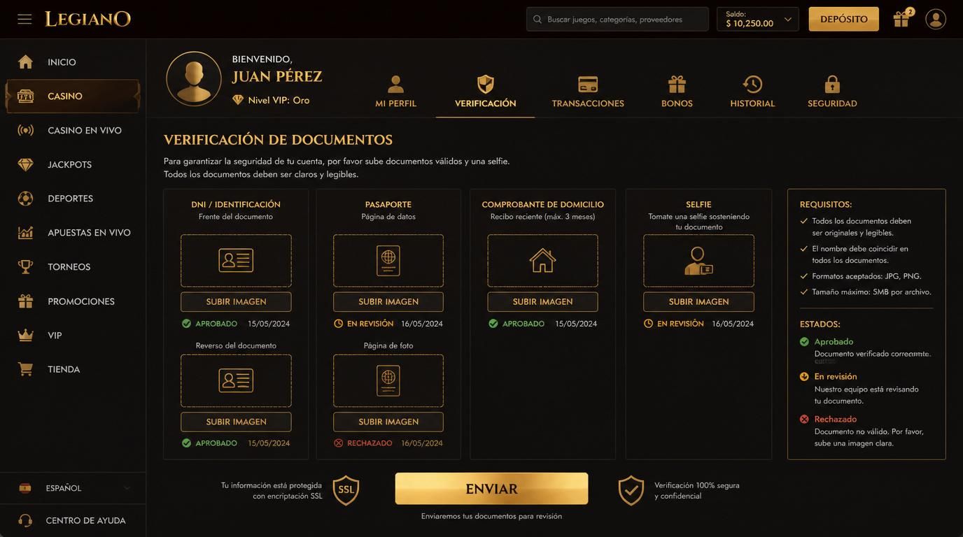 Panel de subida de documentos KYC